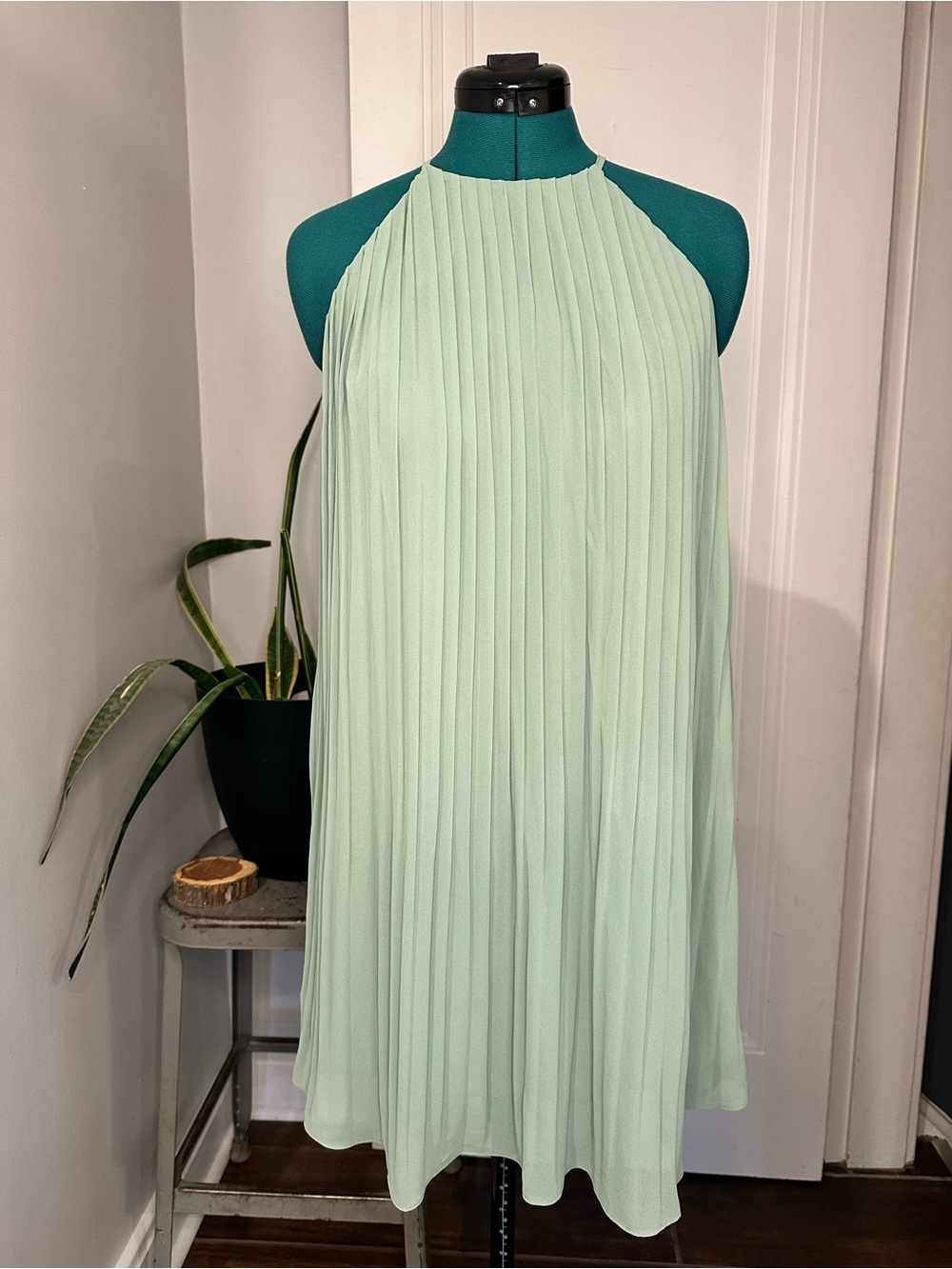 H&M mint green pleated swing halter dress NWT